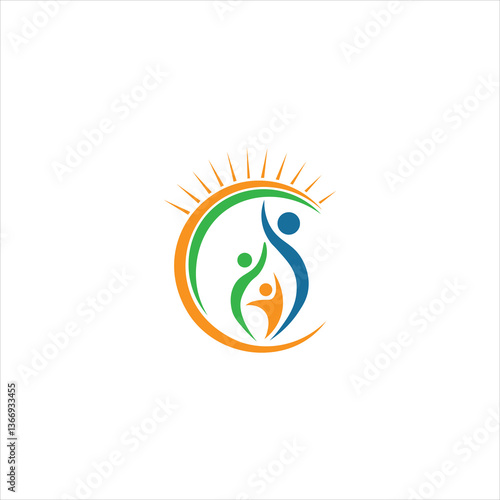 Wellness center logo design with sun symbol concept vector .