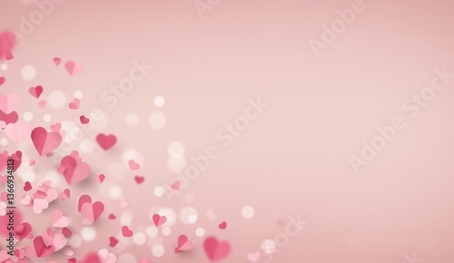 Abstract background with pink hearts and white bokeh, symbolizes love and celebration, perfect for Valentine's Day themes.