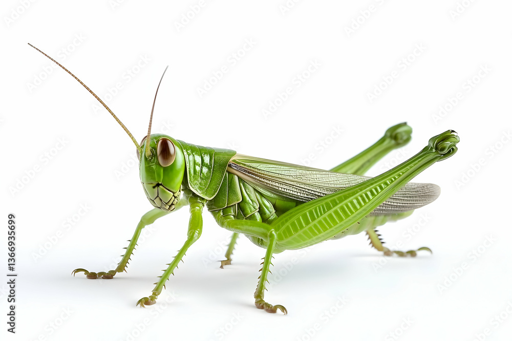 Photo of A Green Grasshopper Insect Isolated On White Background Photo of A Green Grasshopper Insect Isolated On White Background