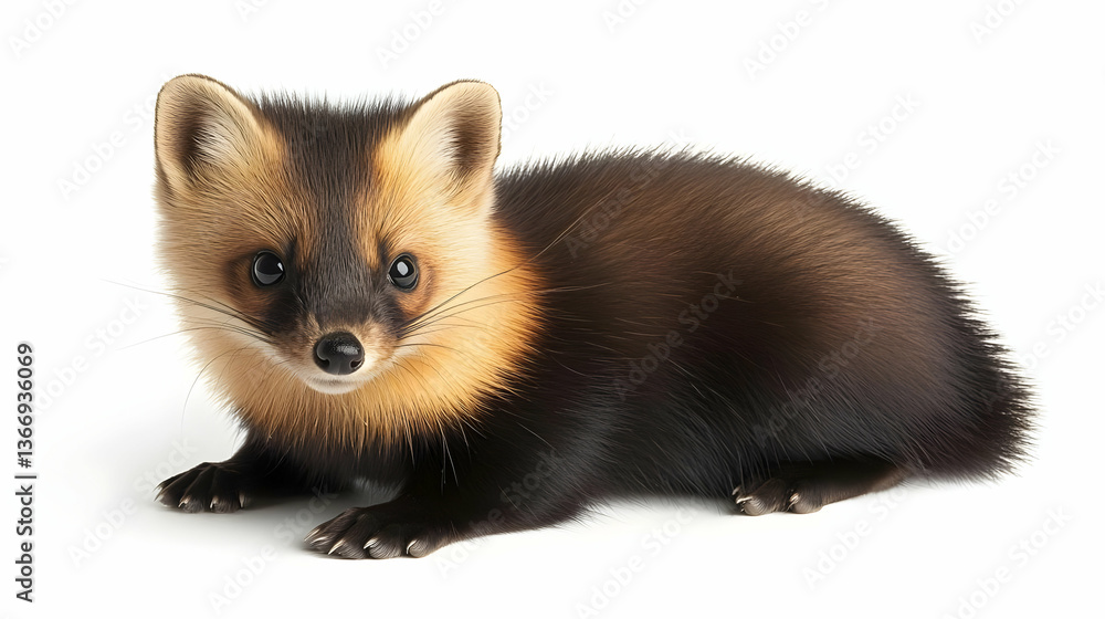 Obraz premium Photo of a European Marten Isolated Against a White Background Wildlife Portrait