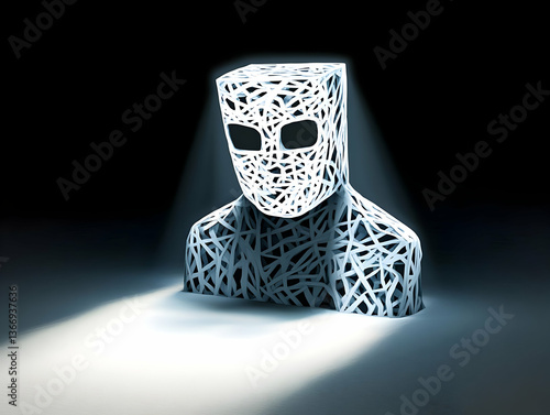 Abstract Digital Figure in 3d Light with Geometric Structure Shadow and White Color