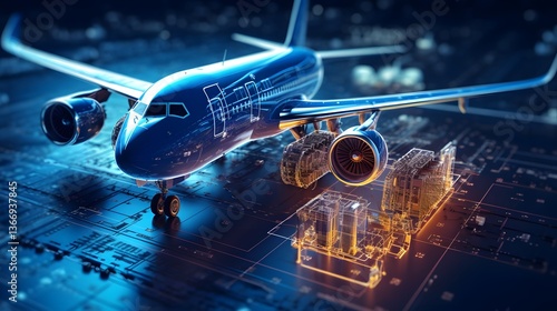 Futuristic Aeronautical Engineering Digital Technology and Energy Visualization