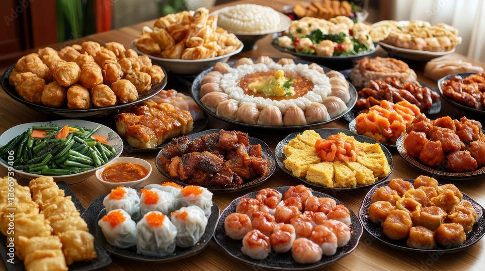 Bountiful Chinese New Year Feast A Table Filled with Traditional Dishes Bountiful Chinese New Year Feast A Table Filled with Traditional Dishes