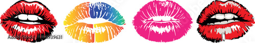Colorful Kiss Marks of Lips in Various Shades