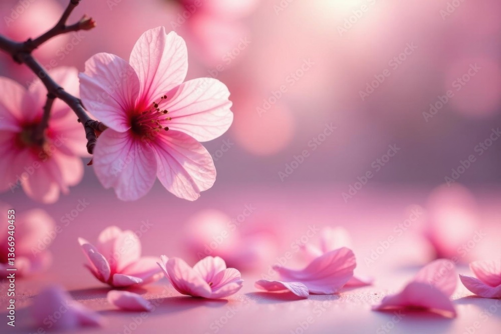 Gentle pink sakura petals drift gently in soft focus background, gentle fall, abstract, serene Gentle pink sakura petals drift gently in soft focus background, gentle fall, abstract, serene