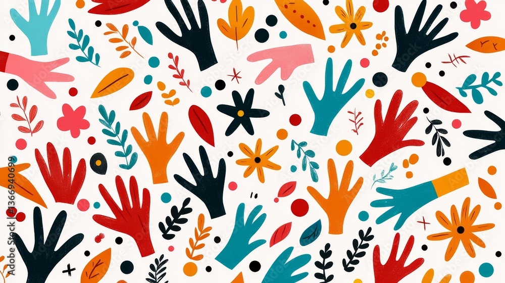 Colorful Hands Flowers Leaves Pattern Design Abstract Background Illustration Colorful Hands Flowers Leaves Pattern Design Abstract Background Illustration