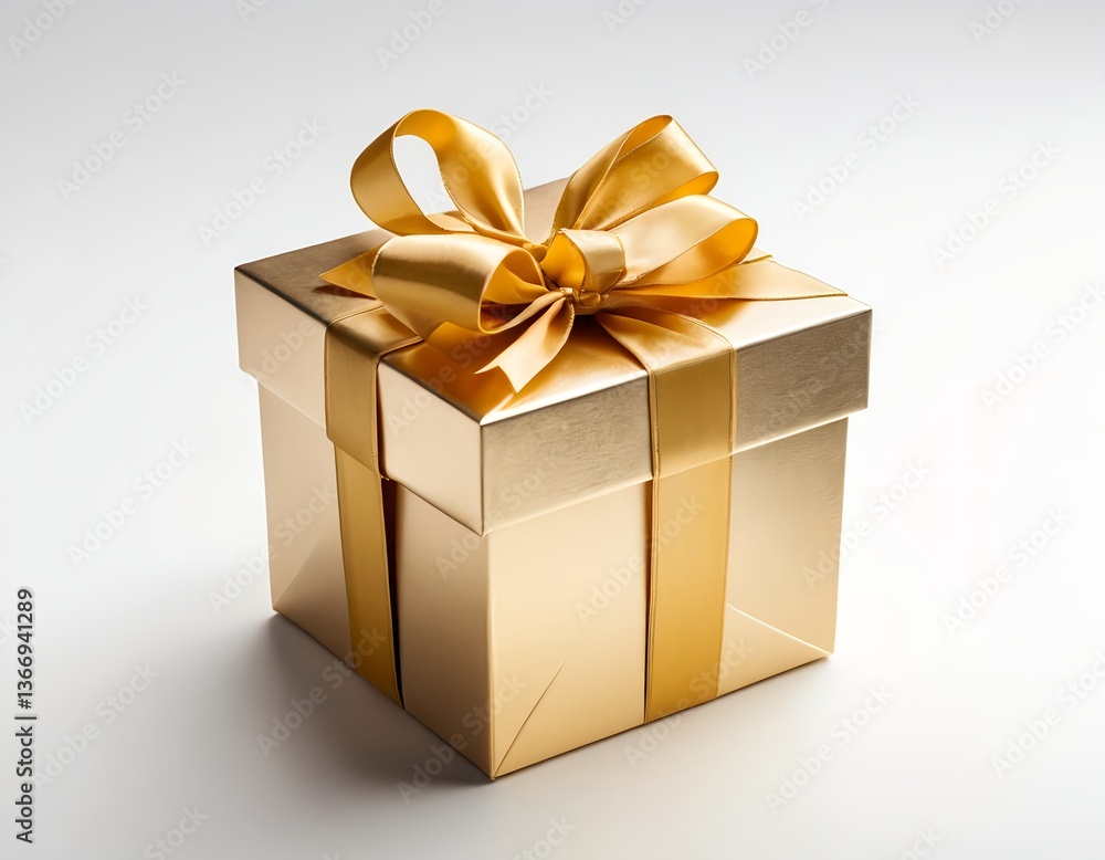 Fototapeta premium Gold Gift Box with Golden Ribbon