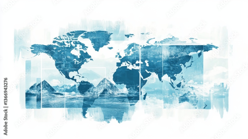 custom made wallpaper toronto digitalArtistic photo frame collage, light cerulean world map overlay, negative space photography frames, intersecting travel route lines, sophisticated arrangement, contemporary design aesthetic,