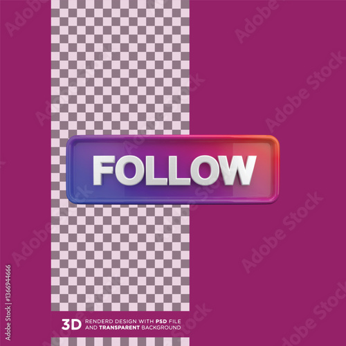 Instagram Follow 3D button rendered in Blender.