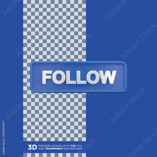 Facebook Follow 3D button rendered in Blender.