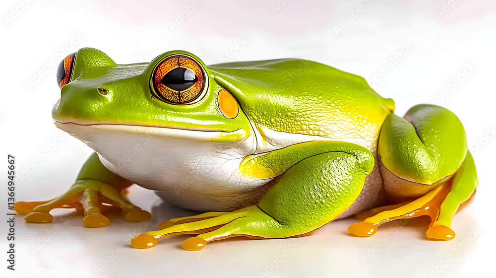 Obraz premium Photo of Green Frog Isolated on White Background with Detailed Features