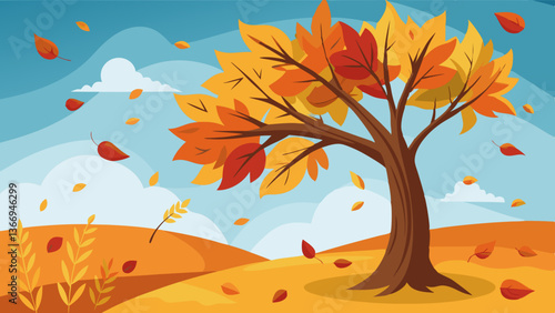 Leaves Falling from a Tree in Autumn