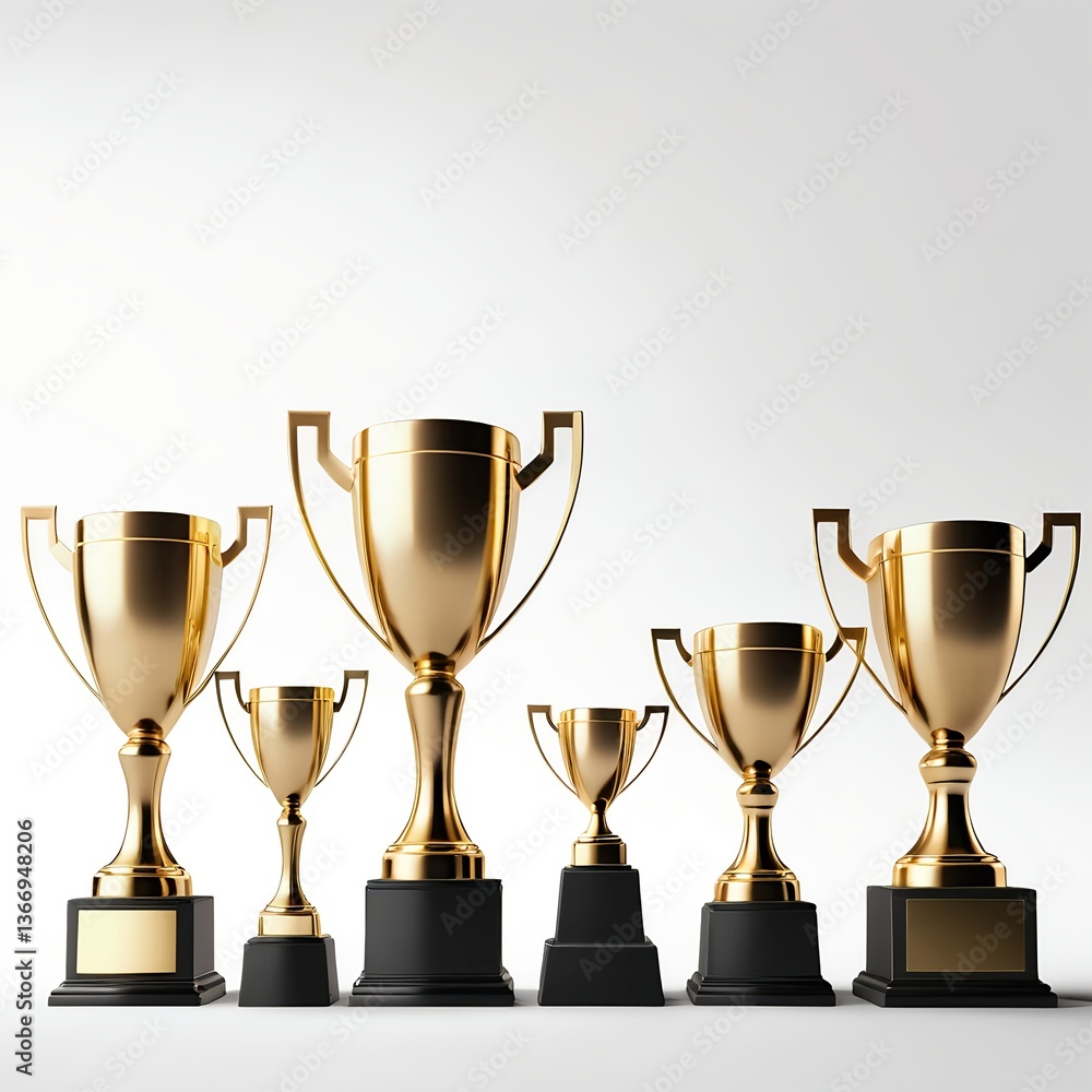 Gold Trophy Awards Set on White Background Gold Trophy Awards Set on White Background