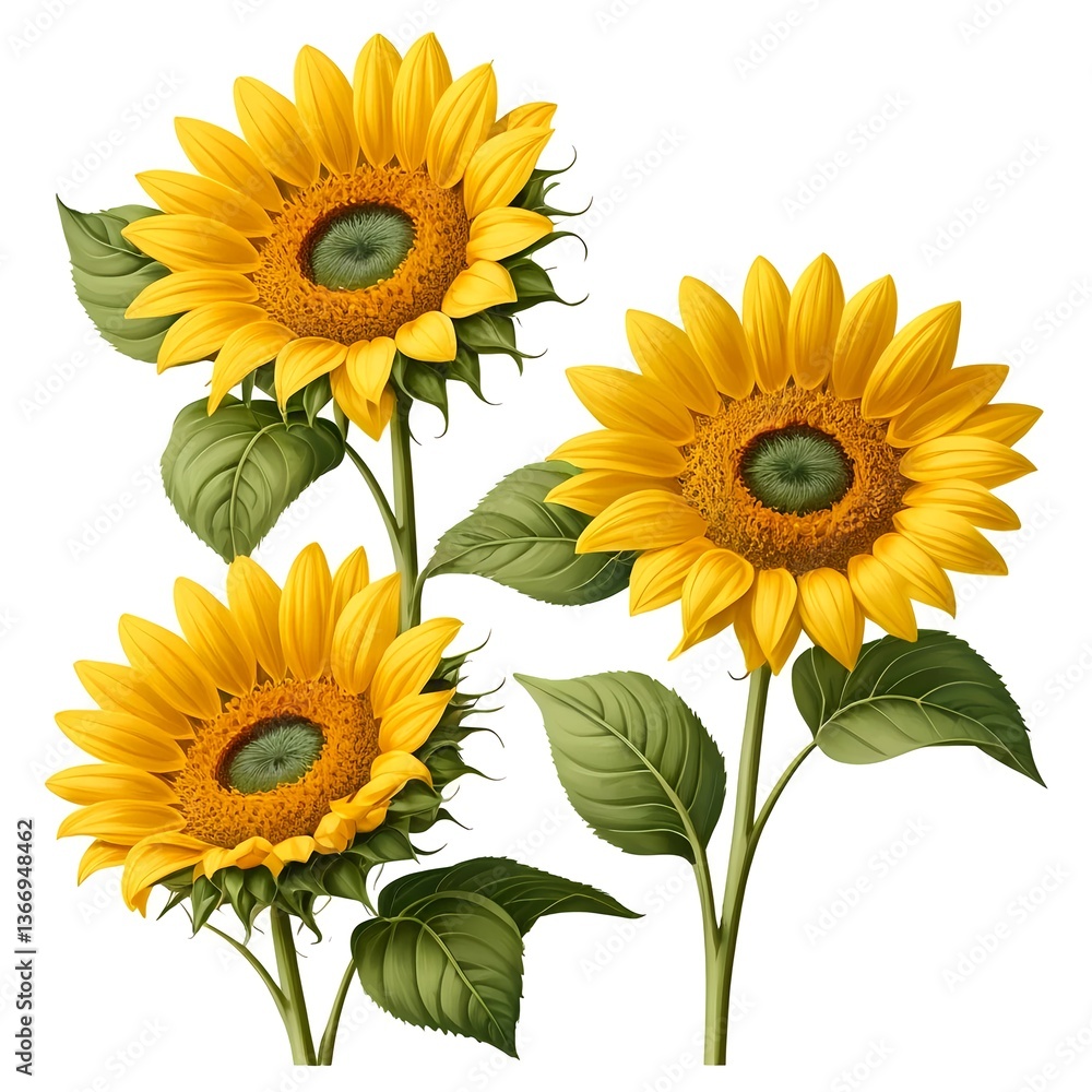 Obraz premium Three Vibrant Sunflowers