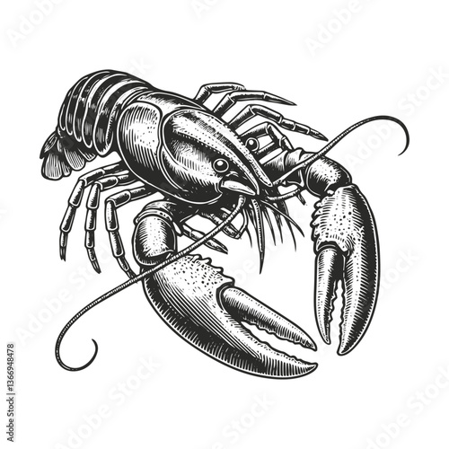 Crayfish lobster art sketch drawing crayfish lobster art engraving generative vector illustration. Scratch board imitation. Black and white image