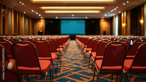 Rows of Empty Red Chairs in a Modern Conference Room