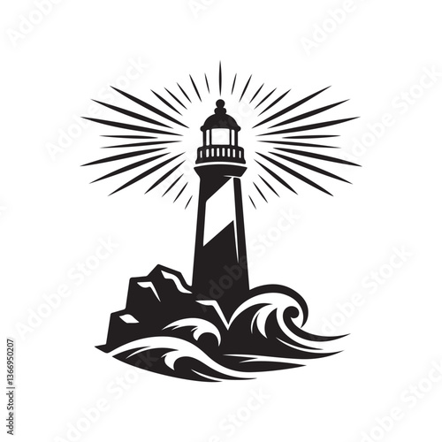 Lighthouse black icon. Light house logo vector.