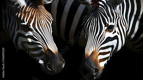 Photo of Zebras in Close Up Showing Detailed Faces and Striking Stripes