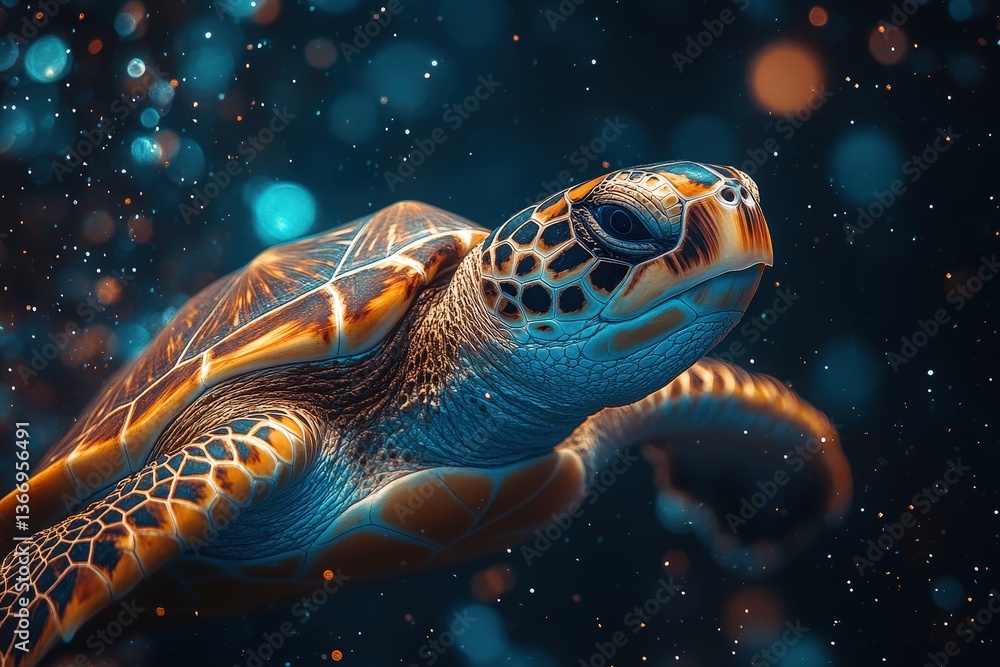 Cosmic Turtle Gliding Gracefully Through the Vast Expanse of Outer Space Amidst Glowing Stars and Celestial Clouds Cosmic Turtle Gliding Gracefully Through the Vast Expanse of Outer Space Amidst Glowing Stars and Celestial Clouds