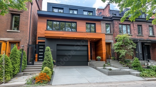 Modern house  city street   sunny day  real estate