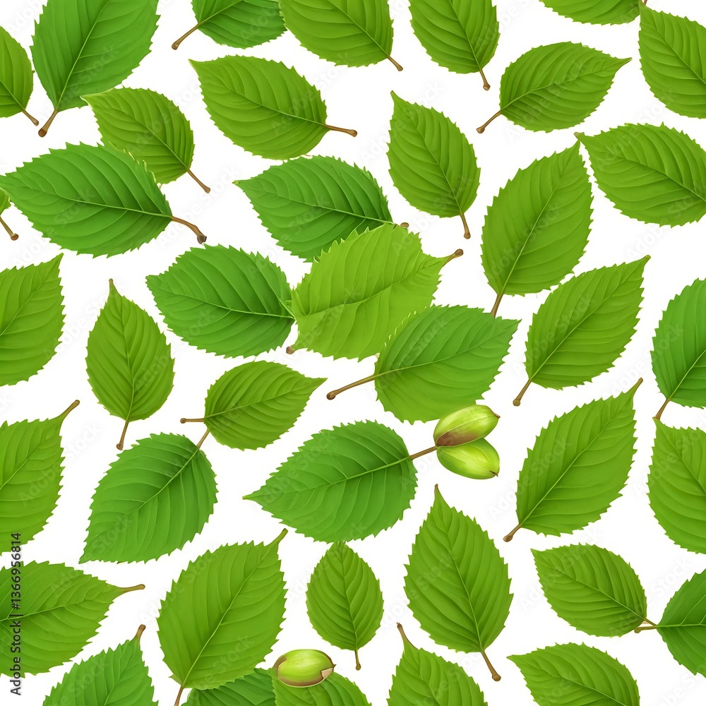 Green Leaves and Nuts Seamless Pattern Green Leaves and Nuts Seamless Pattern