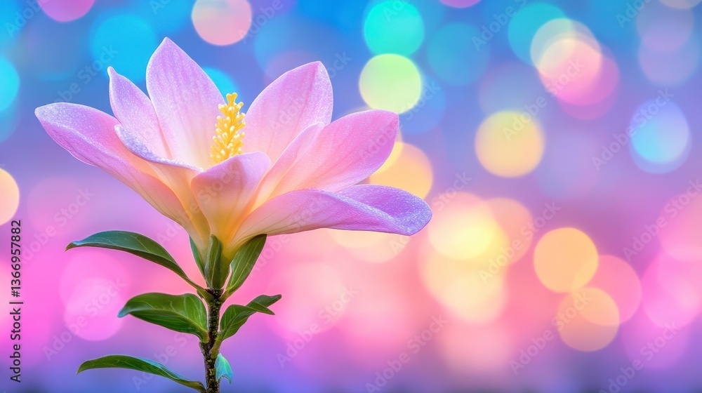 Fototapeta premium Pink Flower with Water Droplets and Pastel Bokeh Background