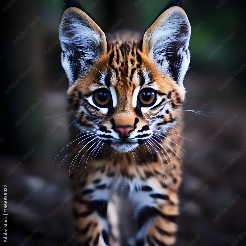 Fototapeta premium Portrait Of Adorable Young Bobcat With Brown Fur And Striped Pattern