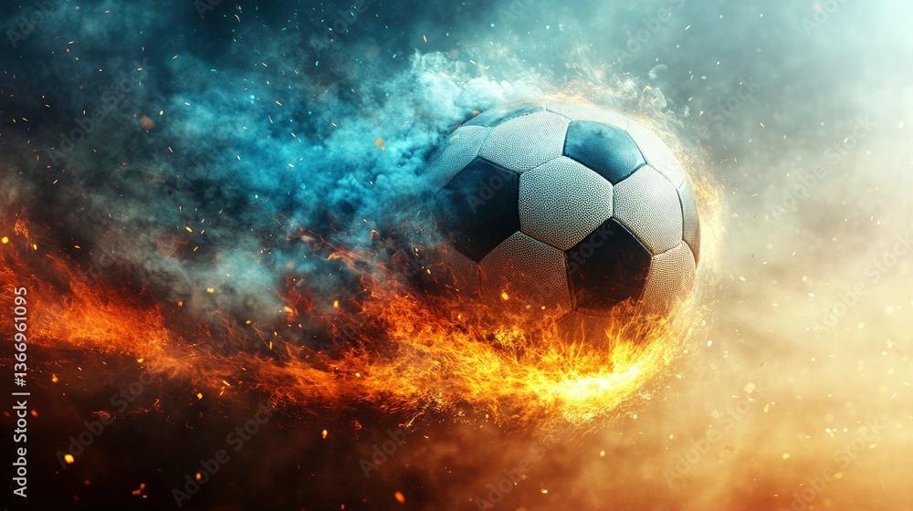 Naklejka premium Fiery Soccer Ball A Fusion of Passion and Competition