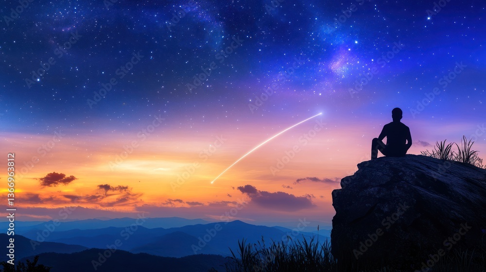 Stargazer on Mountaintop at Sunset Stargazer on Mountaintop at Sunset