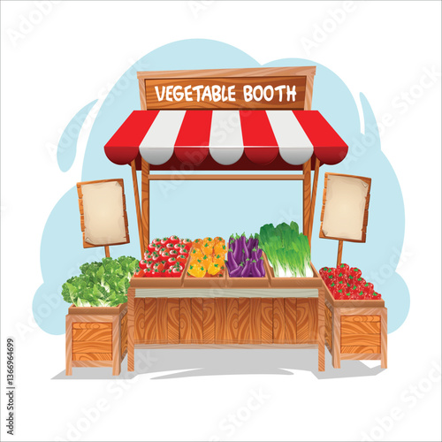 Vegetable market booth vector illustration template.