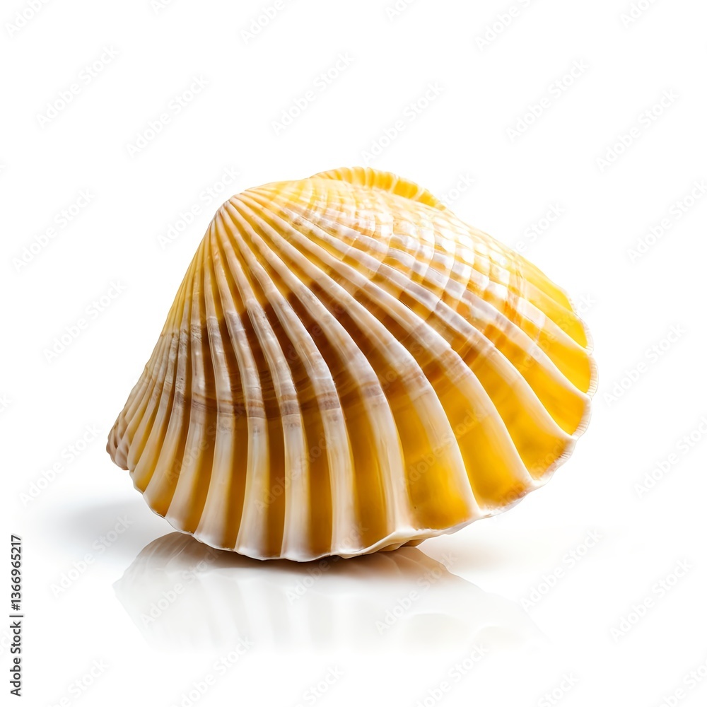 Obraz premium Single Yellow Seashell Isolated on White Background