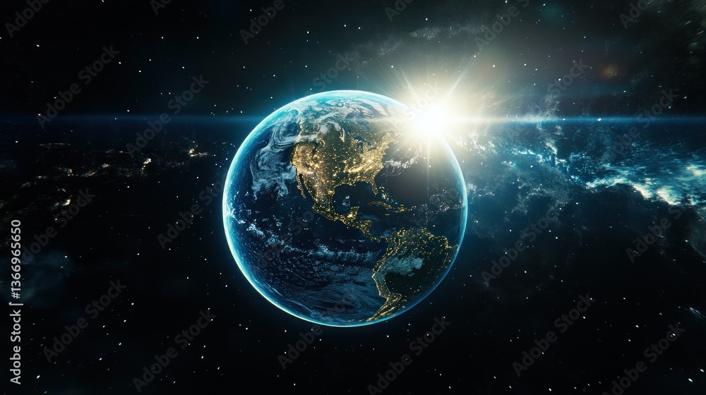 Fototapeta premium Earth in Space with Sunrise