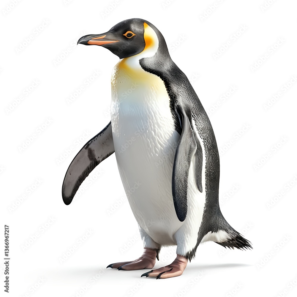 Naklejka premium King Penguin Standing on White Background