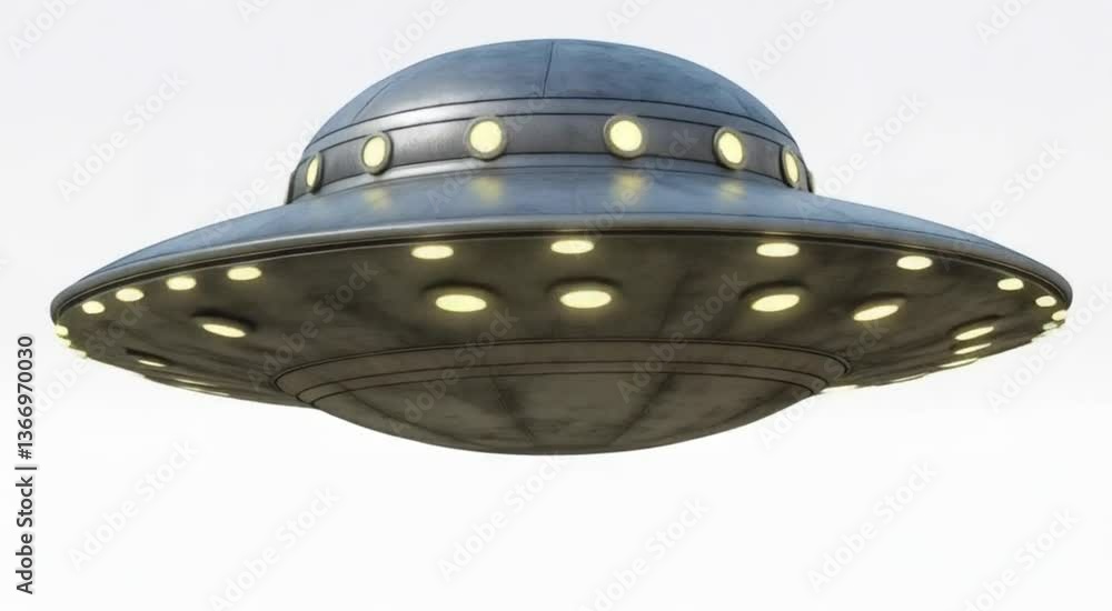 Flying Saucer UFO with Glowing Lights Hovering in Space – Futuristic Alien Spaceship Animation on White Background
Flying Saucer UFO with Glowing Lights Hovering in Space – Futuristic Alien Spaceship Animation on White Background