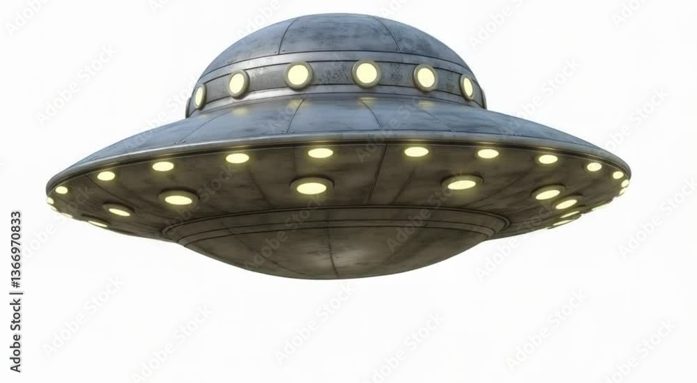 Flying Saucer UFO with Glowing Lights Hovering in Space – Futuristic Alien Spaceship Animation on White Background
Flying Saucer UFO with Glowing Lights Hovering in Space – Futuristic Alien Spaceship Animation on White Background