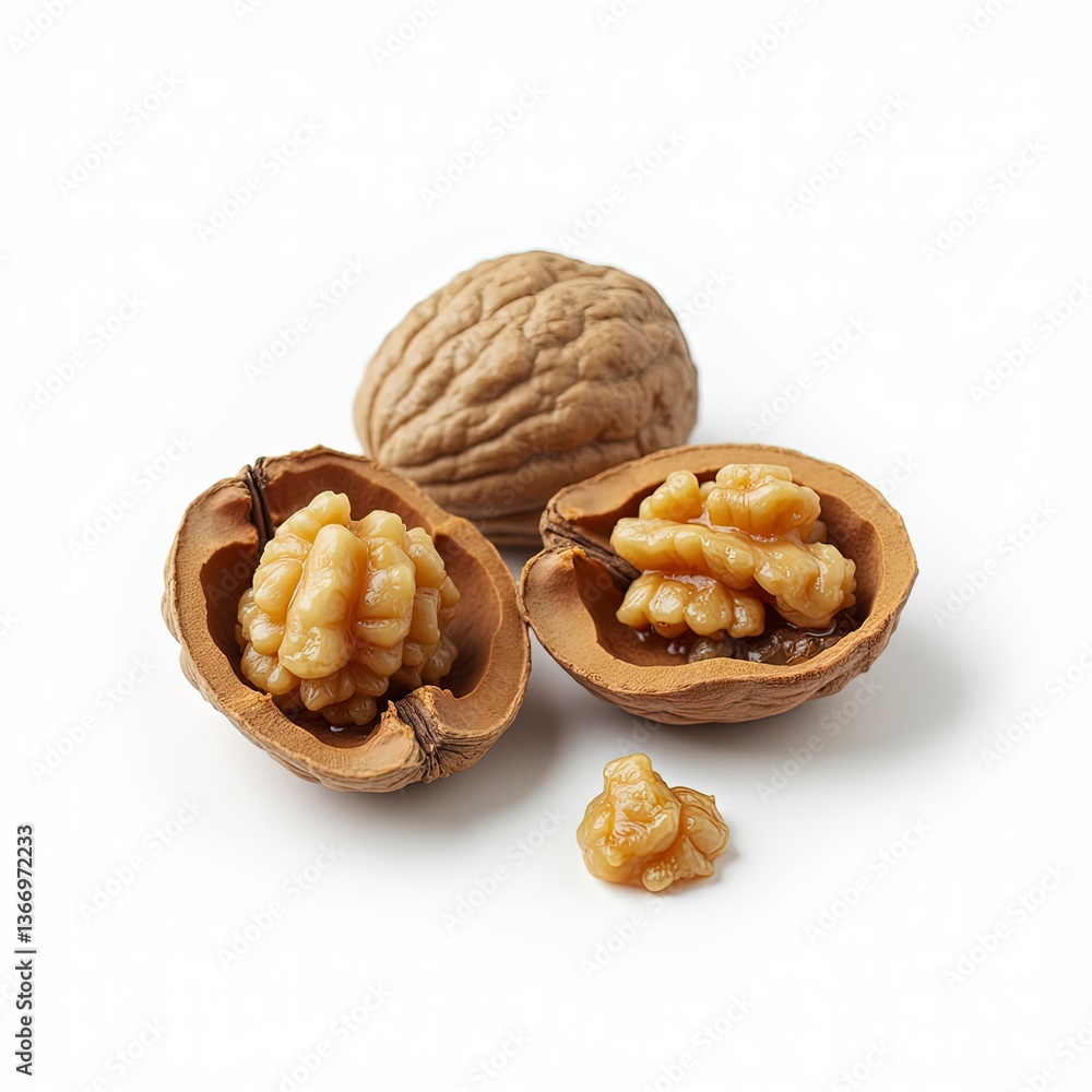 Walnut and a cracked walnut isolated on the white background Walnut and a cracked walnut isolated on the white background