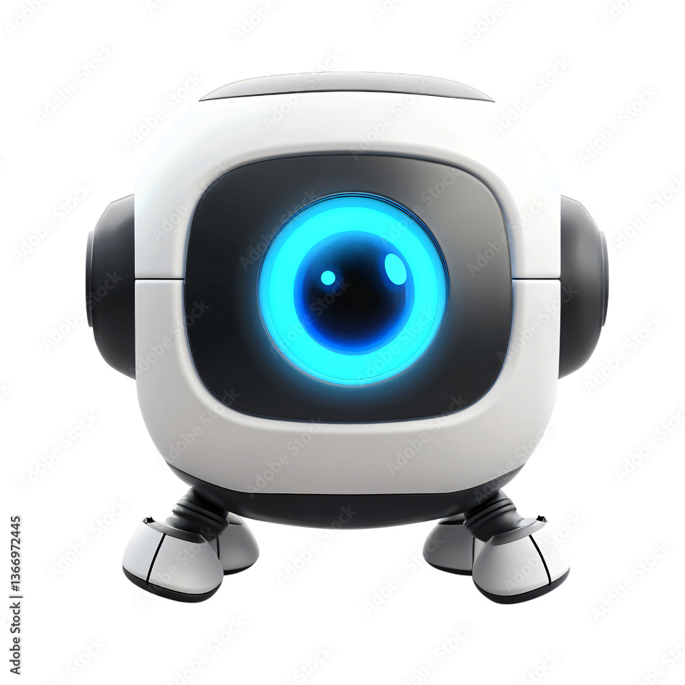 Cute White Robot with Glowing Blue Eye Futuristic Technology Digital Character 3D Render Cute White Robot with Glowing Blue Eye Futuristic Technology Digital Character 3D Render