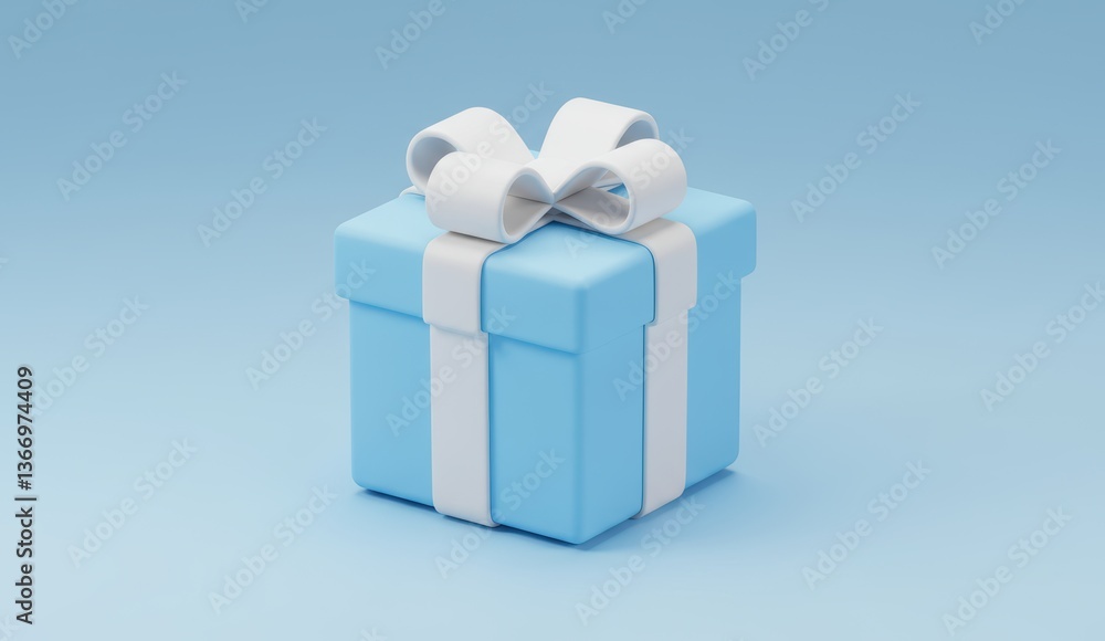 Blue gift box with white ribbon on light background representing celebration and festive atmosphere. Blue gift box with white ribbon on light background representing celebration and festive atmosphere.