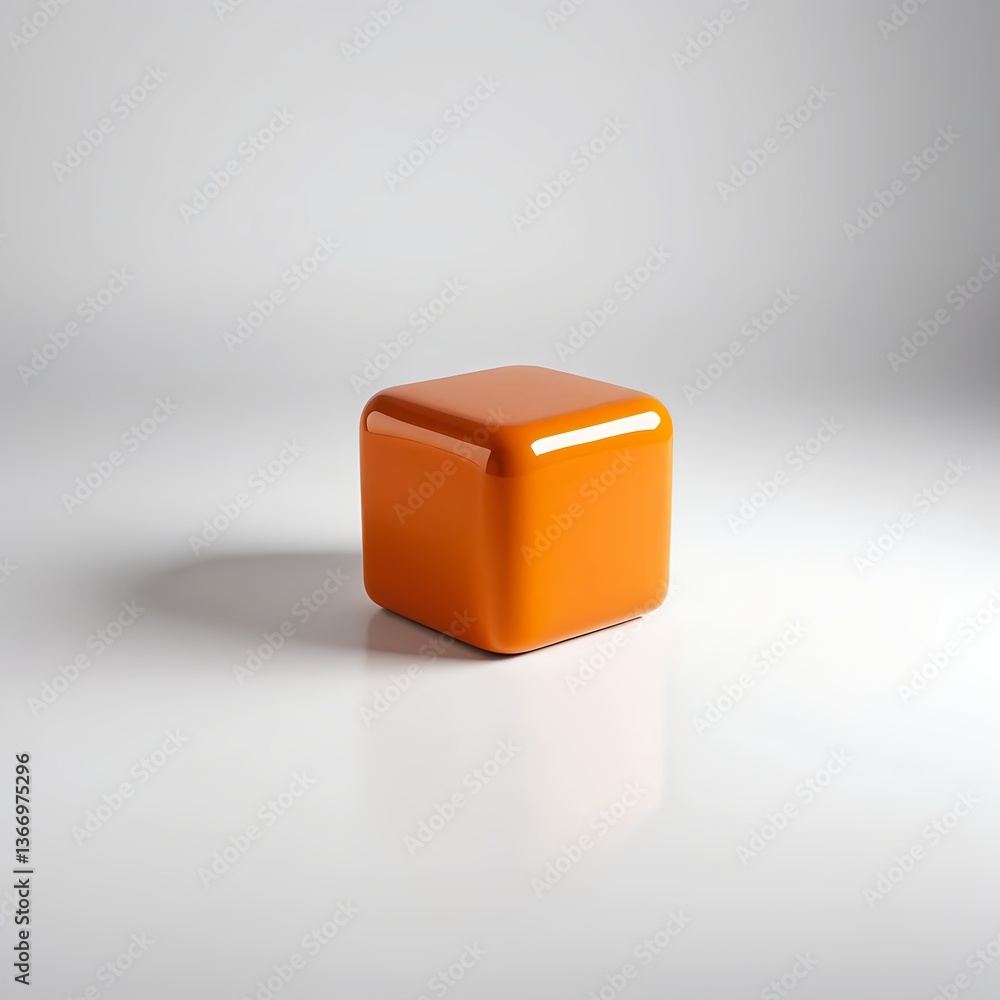 Fototapeta premium Glossy Orange Cube on White Background
