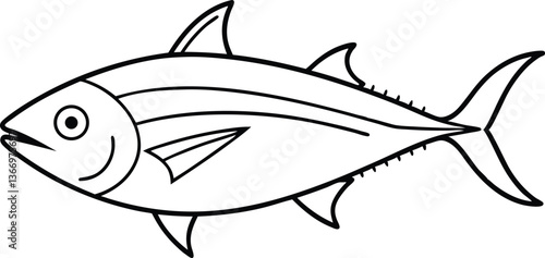 Tuna fish outline coloring book page,fish line art vector