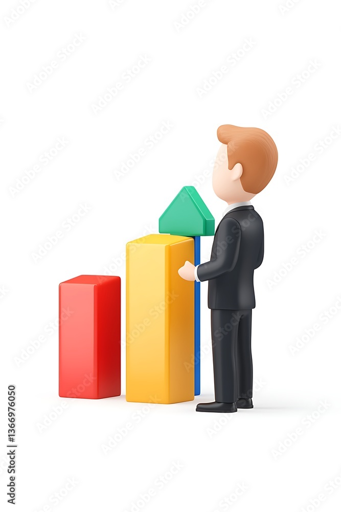 3D businessman bar graph 3D businessman bar graph