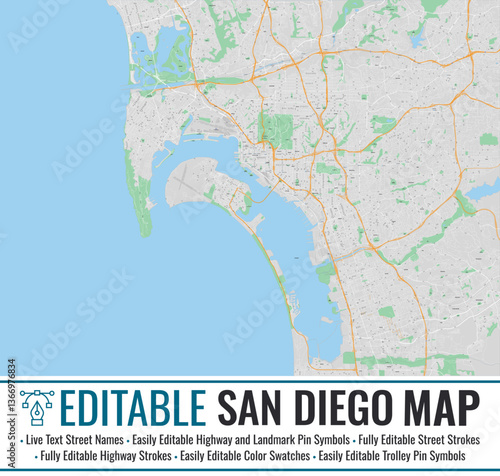 Editable San Diego Map