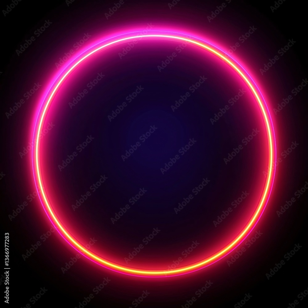 Glowing neon circle with vibrant pink, orange, and purple colors against a black backdrop Glowing neon circle with vibrant pink, orange, and purple colors against a black backdrop