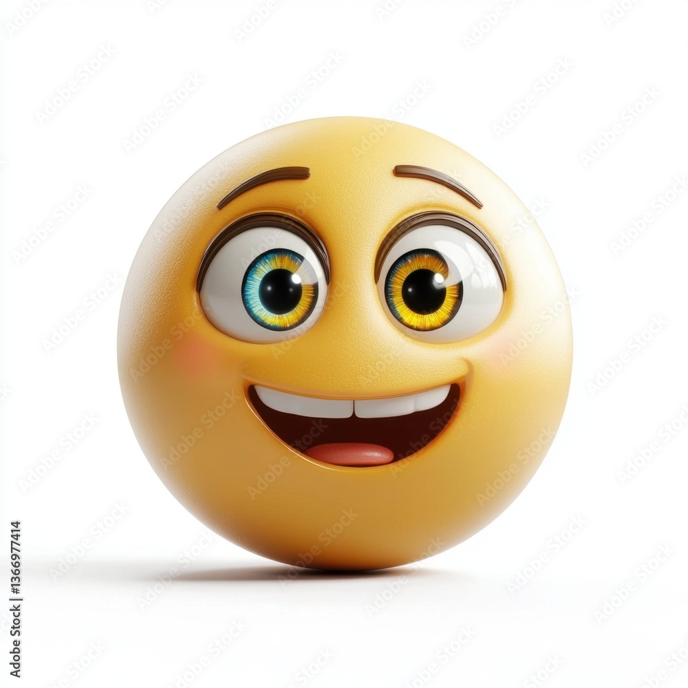 Fototapeta premium A smiling yellow emoji with a mouth open and eyes wide
