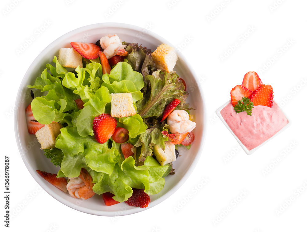Seafood salad and strawberry sauce isolated on a transparent background