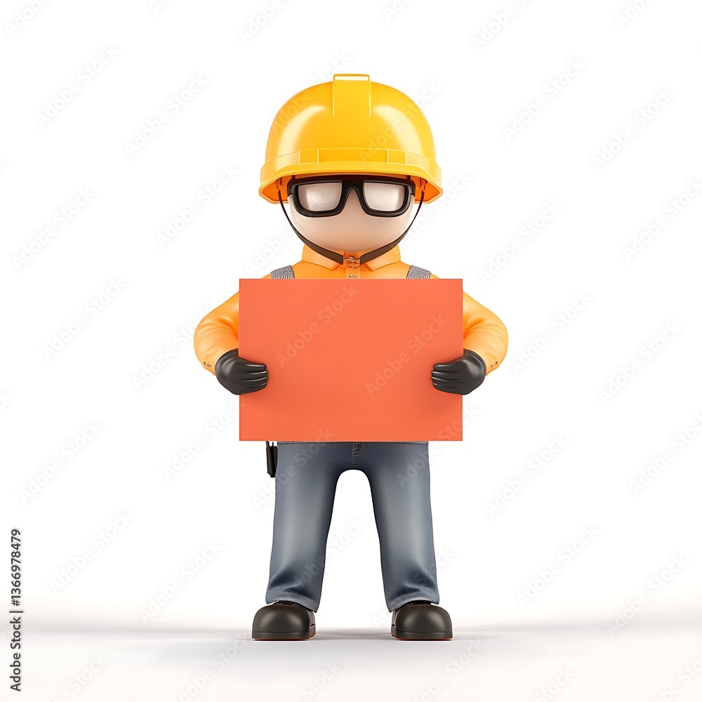 3D worker checking blueprint on construction site 3D worker checking blueprint on construction site