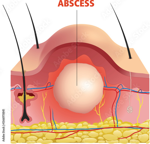 illustration of abscess in skin cross section diagram