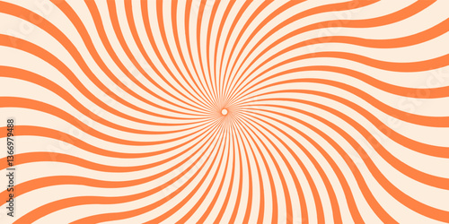 hypnotic spiral pattern with orange and cream wavy lines radiating from the center, creating a retro, optical illusion effect