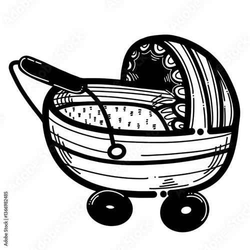 Mother trolley cartoon line art