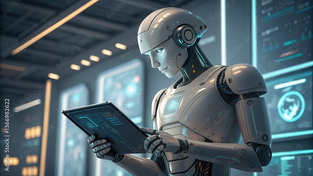 Fototapeta premium Robot Tablet AI Technology